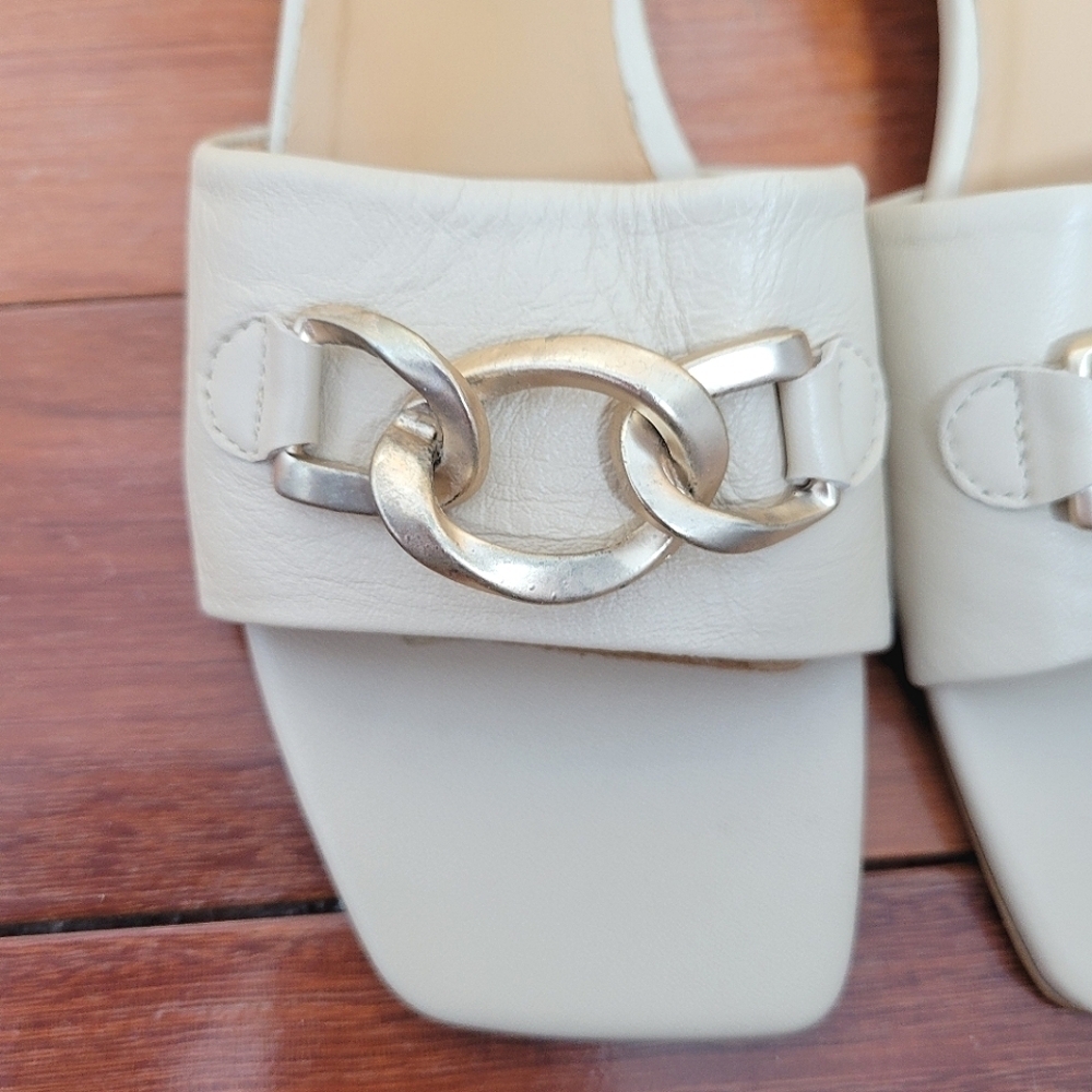 Avellini Beige Leather Slides - Picture 3 of 7